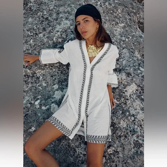 Zara EMBROIDERED TUNIC DRESS. Oyster White. Sizes L, XL. New with Tags. - Picture 2 of 9